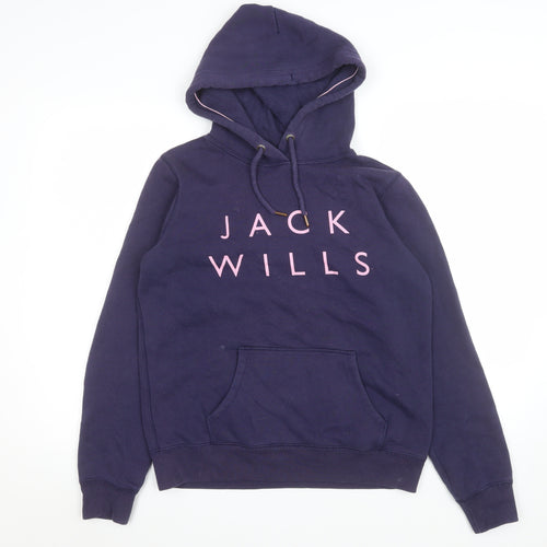 Jack Wills Womens Navy Blue Pullover Hoodie UK 12 Cotton Blend