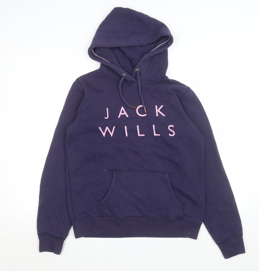 Jack Wills Womens Navy Blue Pullover Hoodie UK 12 Cotton Blend