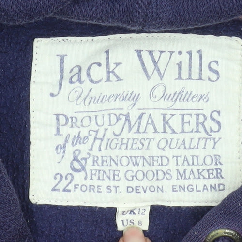 Jack Wills Womens Navy Blue Pullover Hoodie UK 12 Cotton Blend
