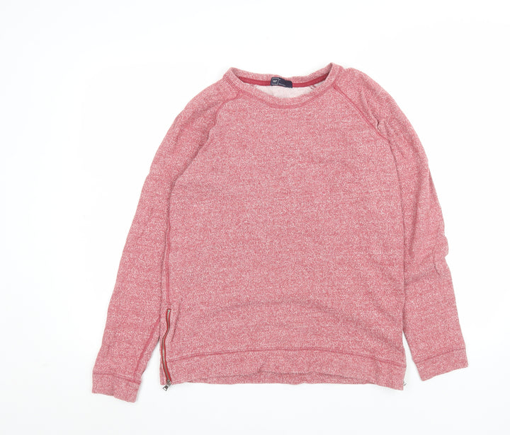 GAP Men’s Red Crew Neck Pullover Sweatshirt Size S Zip Detail Cotton Stretch