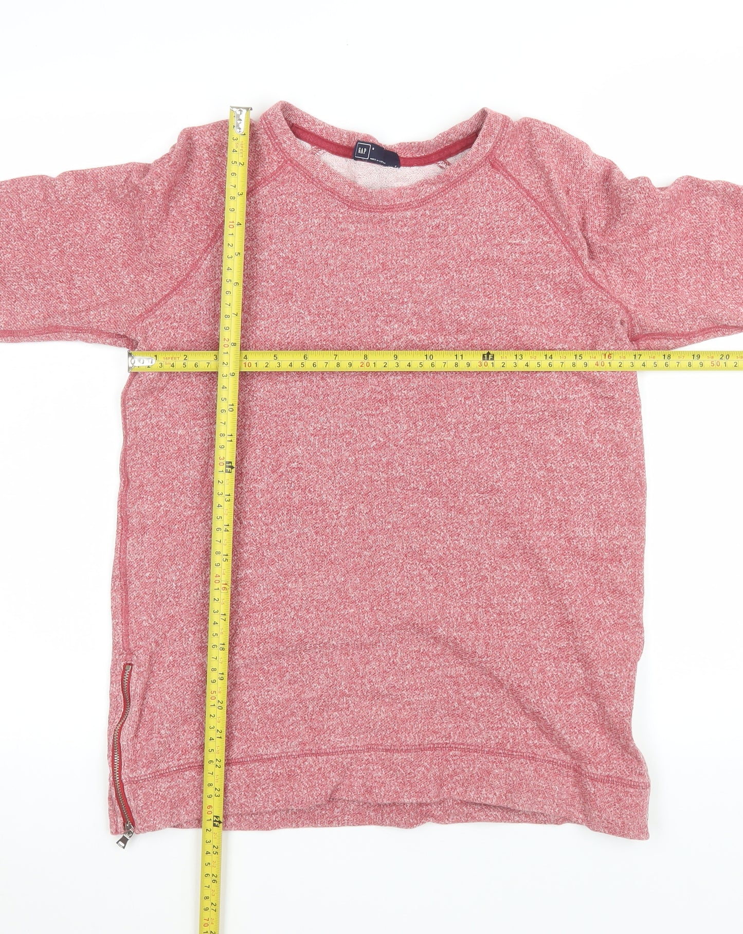 GAP Men’s Red Crew Neck Pullover Sweatshirt Size S Zip Detail Cotton Stretch