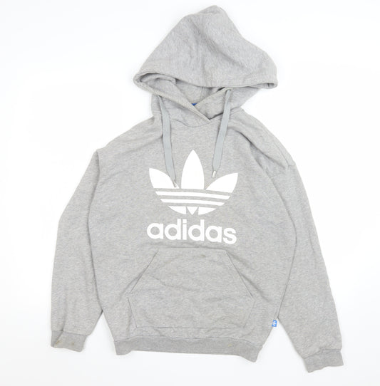 Adidas Womens Grey Hoodie Size 6 Pullover Cotton Blend Hooded Sweatshirt