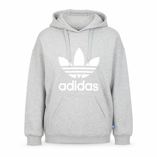 Front view of Adidas women’s grey hoodie, size UK 6, pullover cotton blend hooded sweatshirt