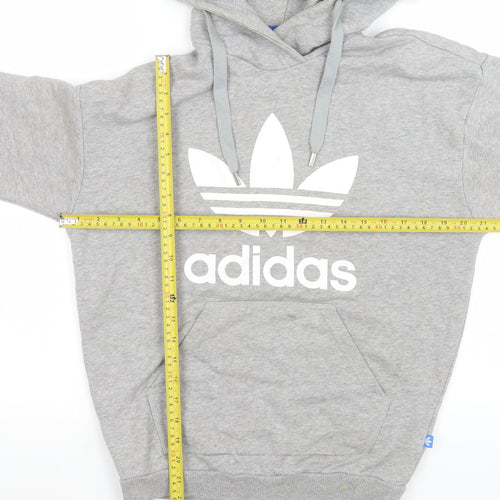 Adidas Womens Grey Hoodie Size 6 Pullover Cotton Blend Hooded Sweatshirt