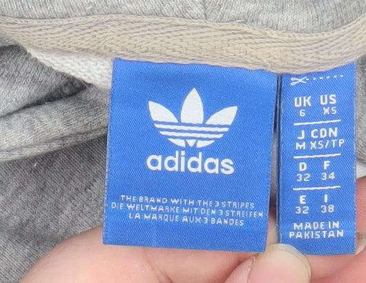 Adidas Womens Grey Hoodie Size 6 Pullover Cotton Blend Hooded Sweatshirt
