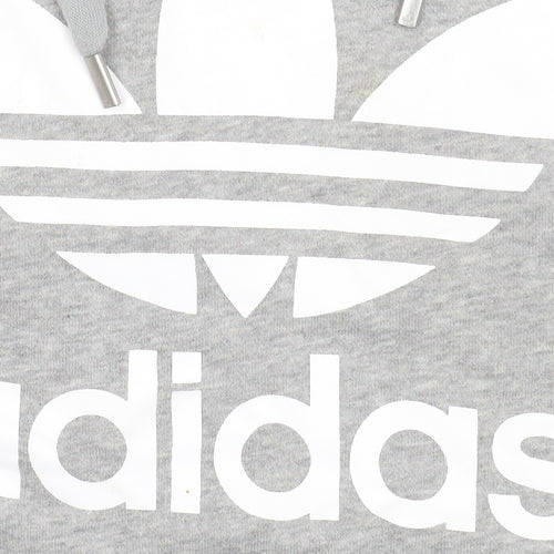 Adidas Womens Grey Hoodie Size 6 Pullover Cotton Blend Hooded Sweatshirt