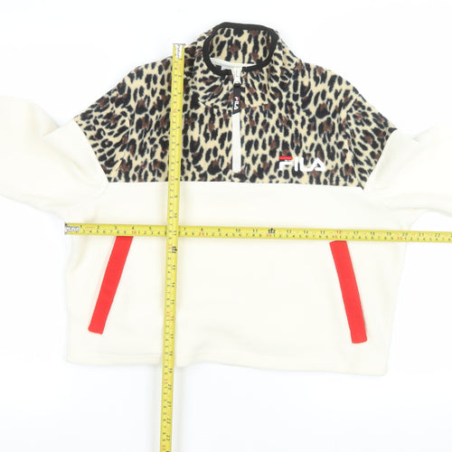 FILA Women's Beige Leopard Fleece 1/2 Zip Pullover Sweatshirt M