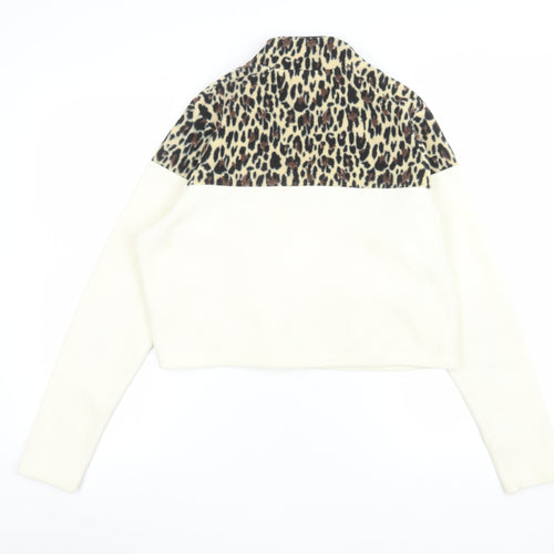 FILA Women's Beige Leopard Fleece 1/2 Zip Pullover Sweatshirt M