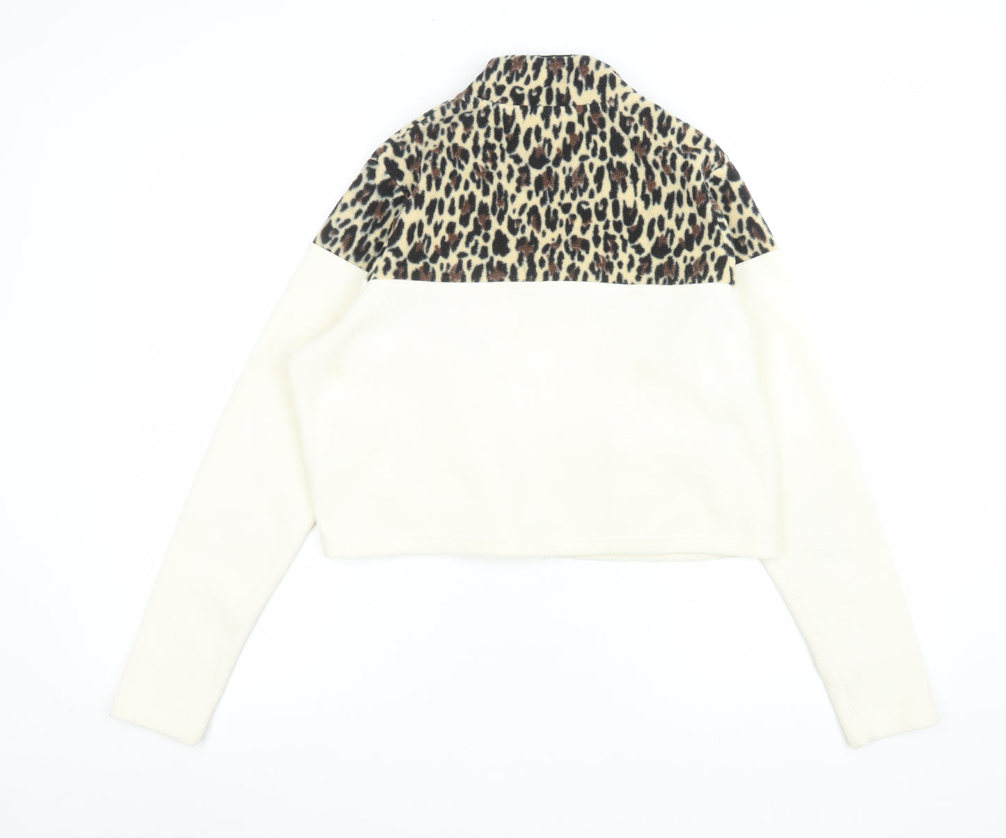 FILA Women's Beige Leopard Fleece 1/2 Zip Pullover Sweatshirt M