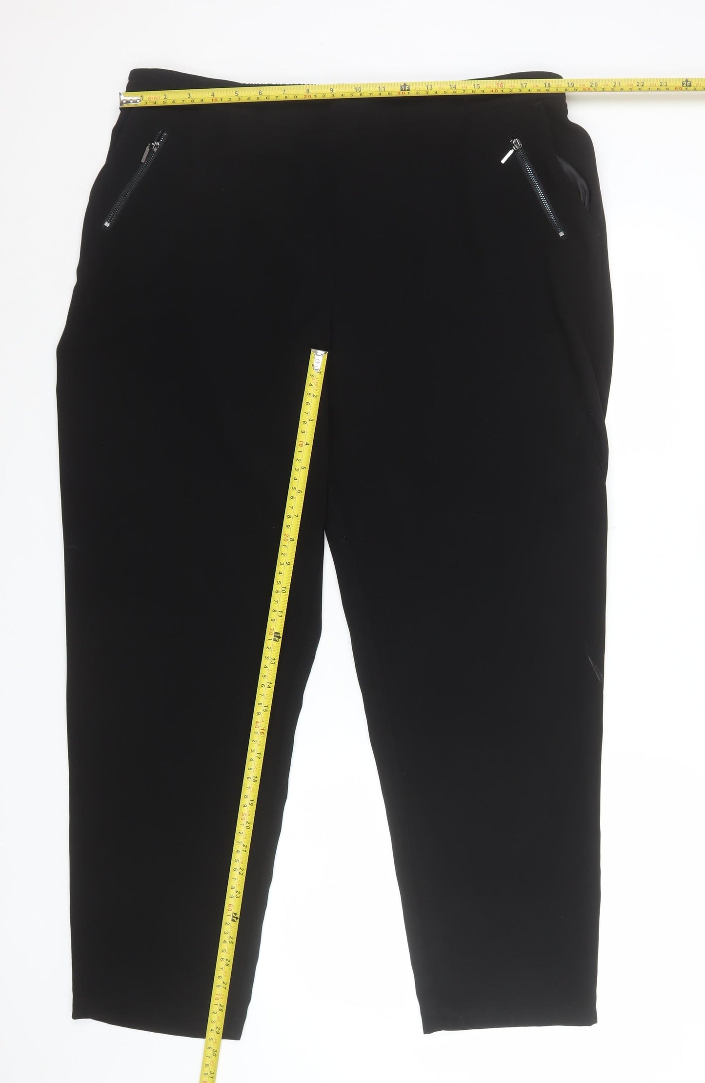 Bonmarché Women Black Size 20 Straight Leg Elastic Waist Trousers