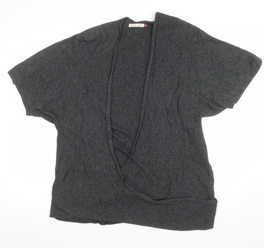 White Stuff Women Grey Size 14 Open Knit Short Sleeve Cardigan