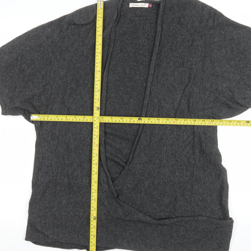 White Stuff Women Grey Size 14 Open Knit Short Sleeve Cardigan