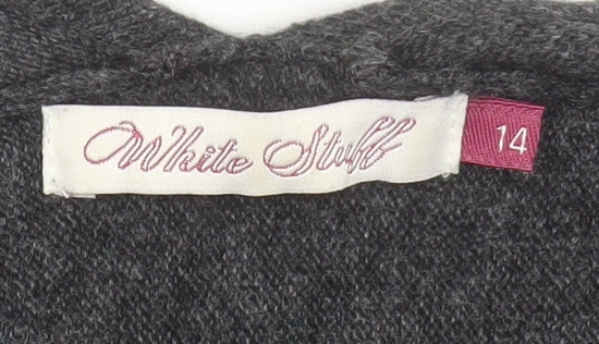 White Stuff Women Grey Size 14 Open Knit Short Sleeve Cardigan