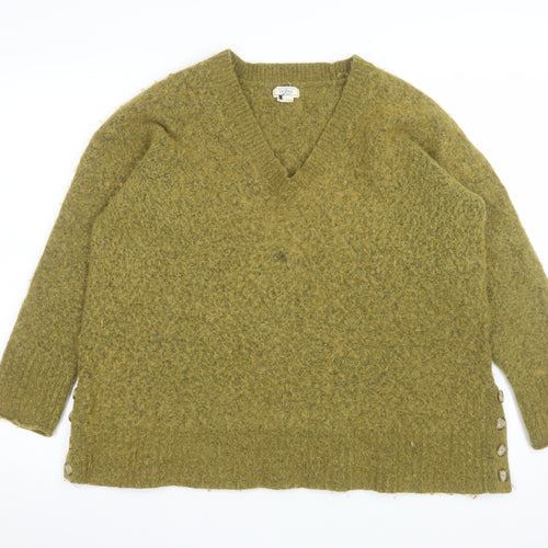 Fat Face Women’s Green Alpaca Blend V-Neck Pullover Sweater Size 14