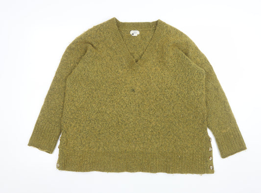 Fat Face Women’s Green Alpaca Blend V-Neck Pullover Sweater Size 14