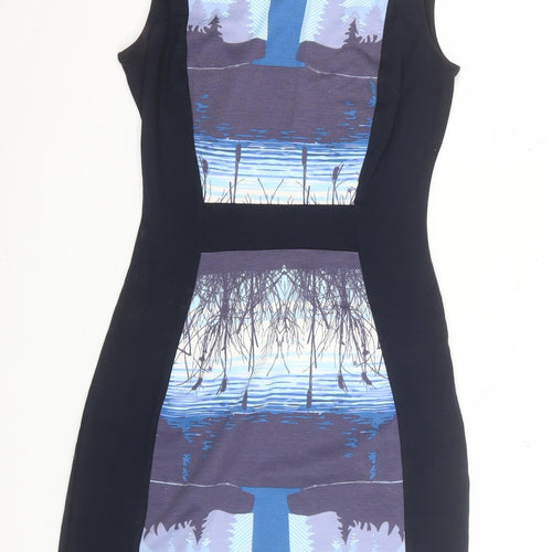 Yumi Women’s Blue Nature Print Sleeveless Bodycon Dress Size S