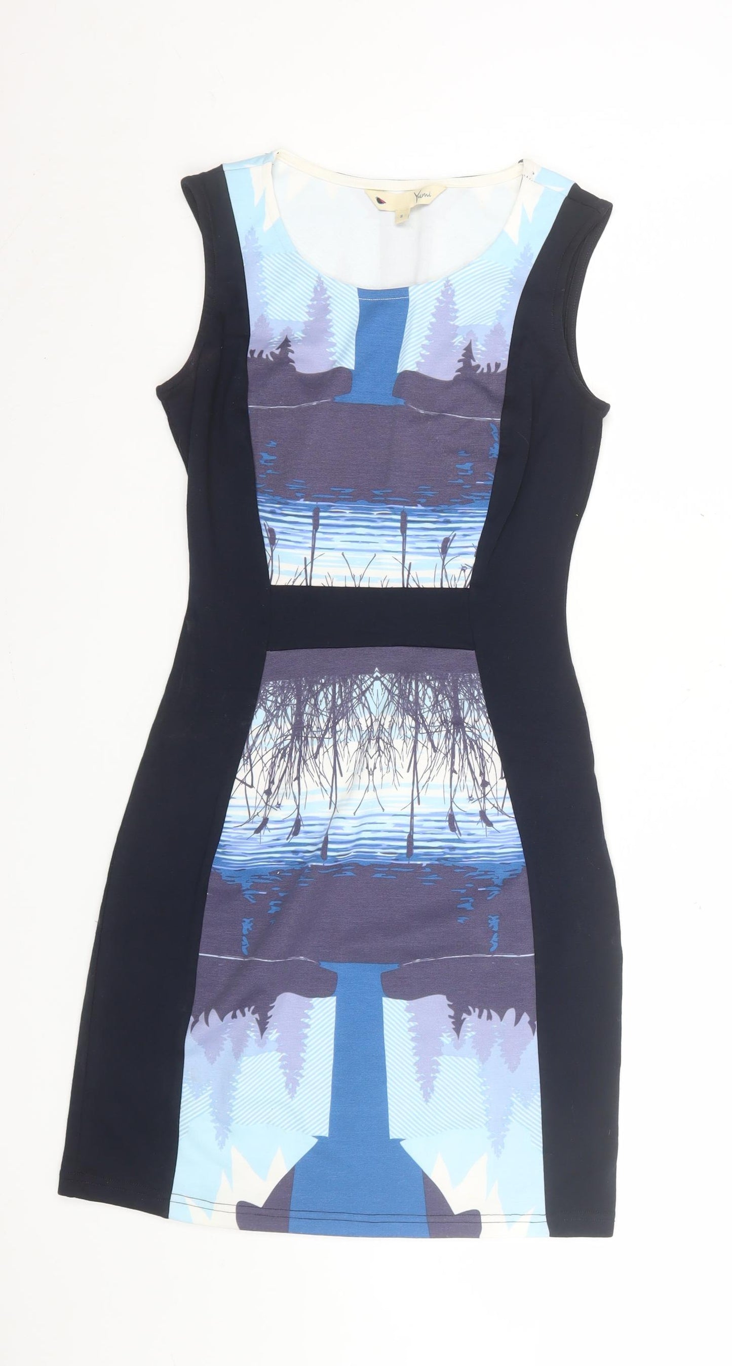 Yumi Women’s Blue Nature Print Sleeveless Bodycon Dress Size S