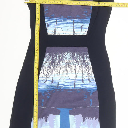 Yumi Women’s Blue Nature Print Sleeveless Bodycon Dress Size S