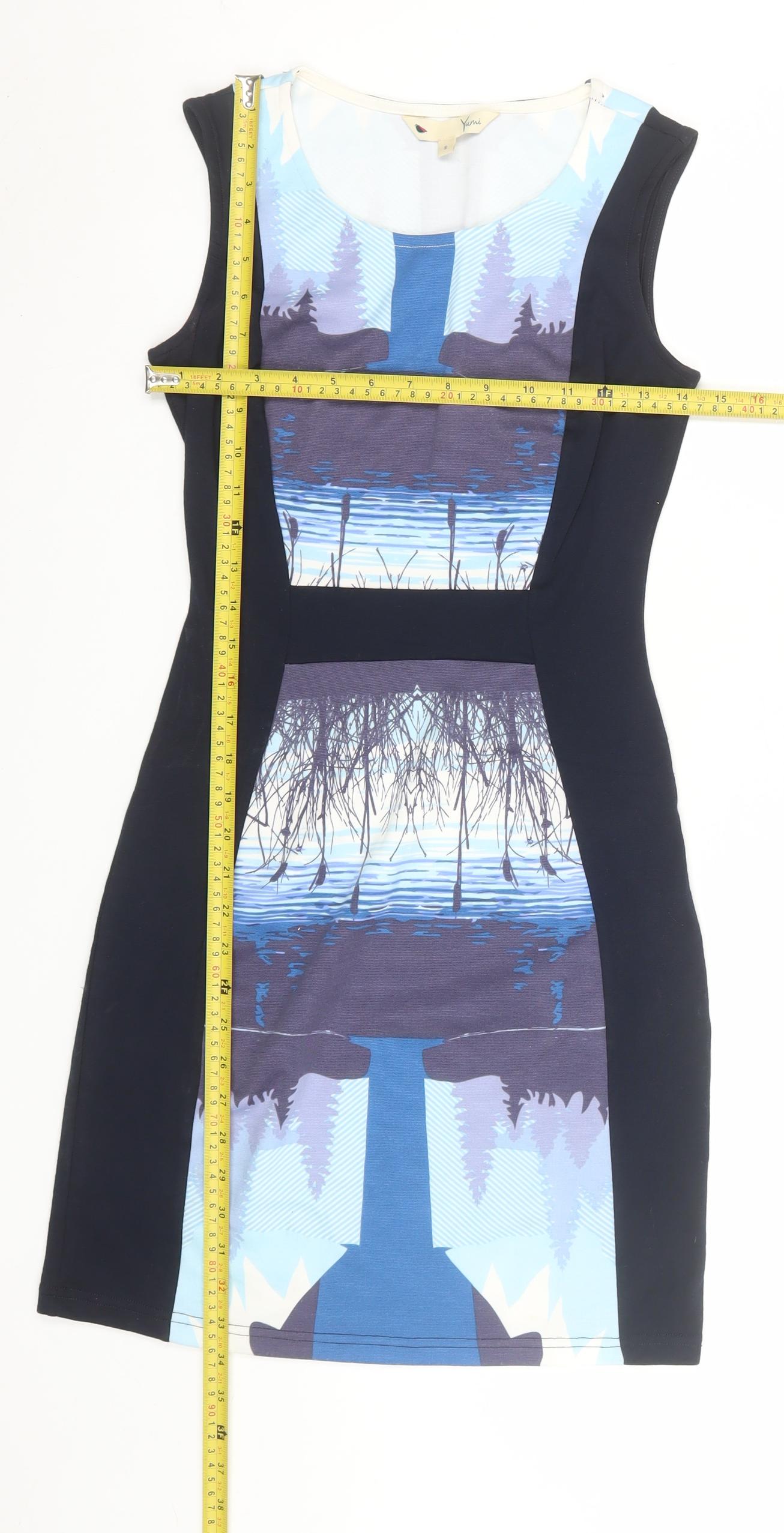 Yumi Women’s Blue Nature Print Sleeveless Bodycon Dress Size S