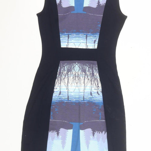Yumi Women’s Blue Nature Print Sleeveless Bodycon Dress Size S