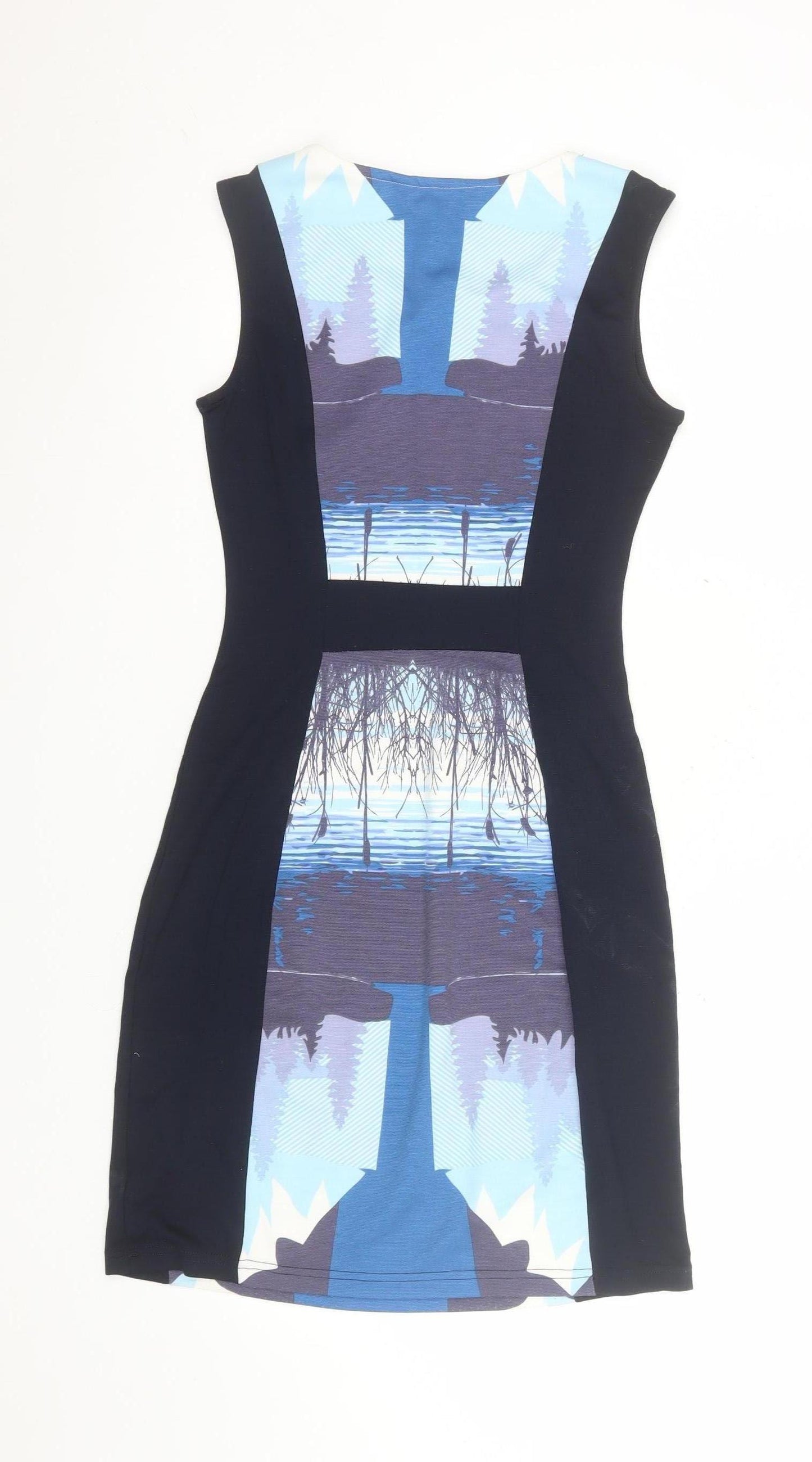 Yumi Women’s Blue Nature Print Sleeveless Bodycon Dress Size S