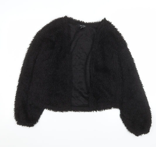 New Look Women's Black Cropped Open Front Fuzzy Jacket Size S