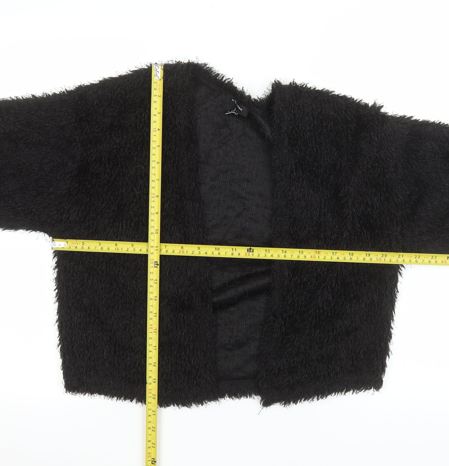New Look Women's Black Cropped Open Front Fuzzy Jacket Size S