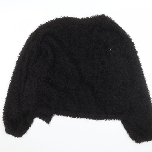 New Look Women's Black Cropped Open Front Fuzzy Jacket Size S