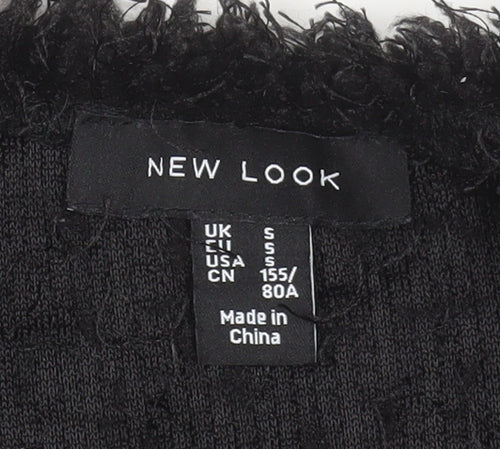 New Look Women's Black Cropped Open Front Fuzzy Jacket Size S