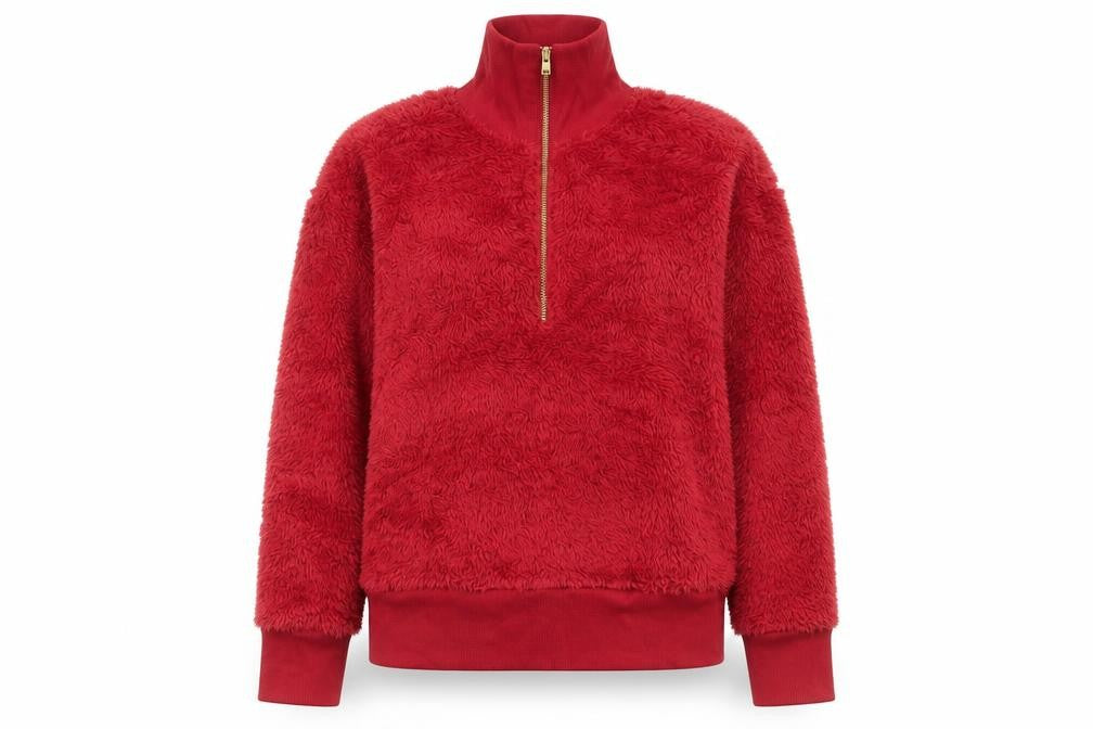 Front view of RBX Women Red 1/2 Zip Fleece Pullover Sweatshirt, size S
