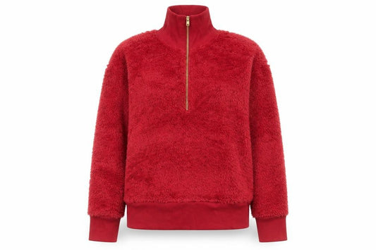 Front view of RBX Women Red 1/2 Zip Fleece Pullover Sweatshirt, size S