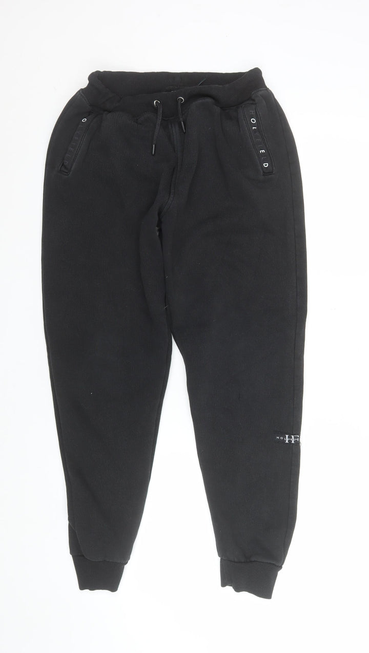 HOLYFIELD Boys Black Fleece Jogger Trousers L 14-16 Years Cotton Blend