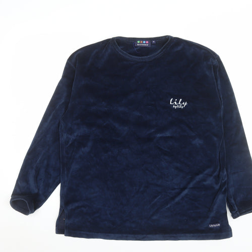Lily Womens Blue Velvet Long Sleeve Nightshirt Top One Size