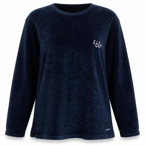 Lily Womens Blue Velvet Long Sleeve Nightshirt Top One Size