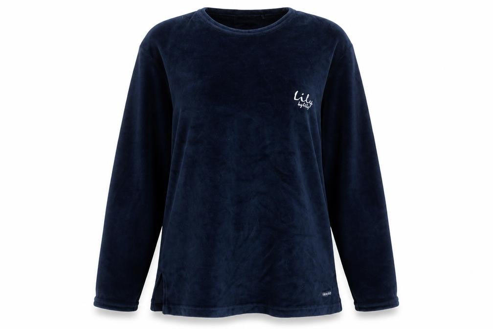 Lily Womens Blue Velvet Long Sleeve Nightshirt Top One Size