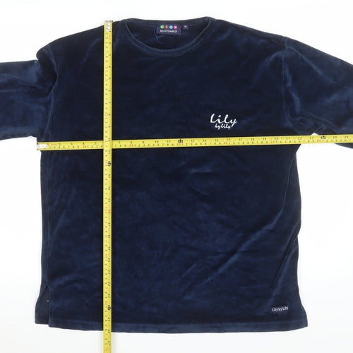 Lily Womens Blue Velvet Long Sleeve Nightshirt Top One Size