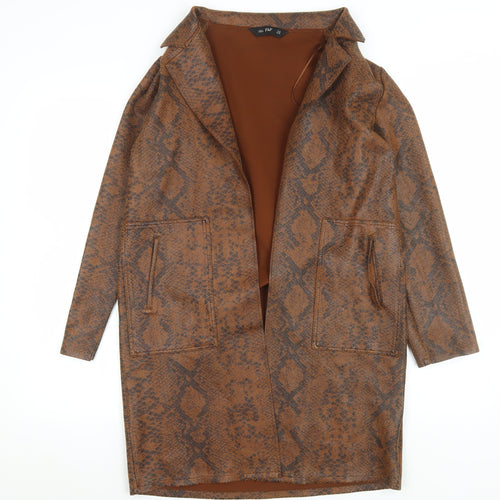 F&F Women's Brown Snakeskin Print Long Overcoat XS