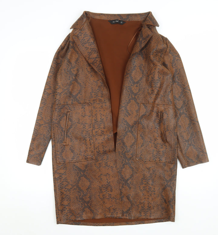 F&F Women's Brown Snakeskin Print Long Overcoat XS