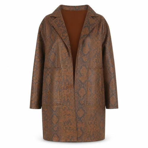 F&F Women's Brown Snakeskin Print Long Overcoat XS