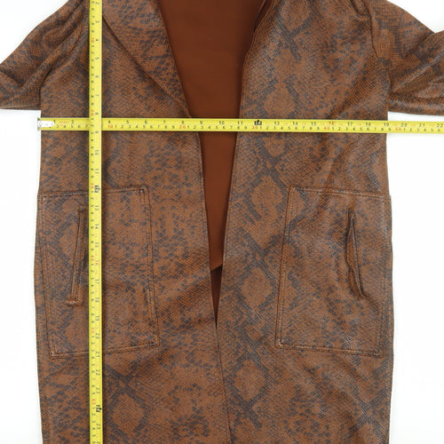 F&F Women's Brown Snakeskin Print Long Overcoat XS