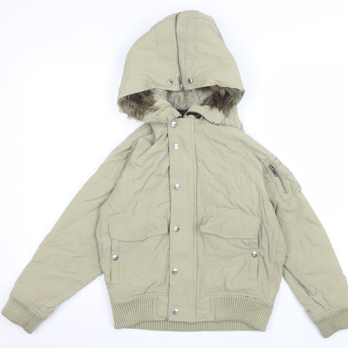 Woolrich Kids Girls Beige Hooded Puffer Jacket Age 10 with Faux Fur Trim