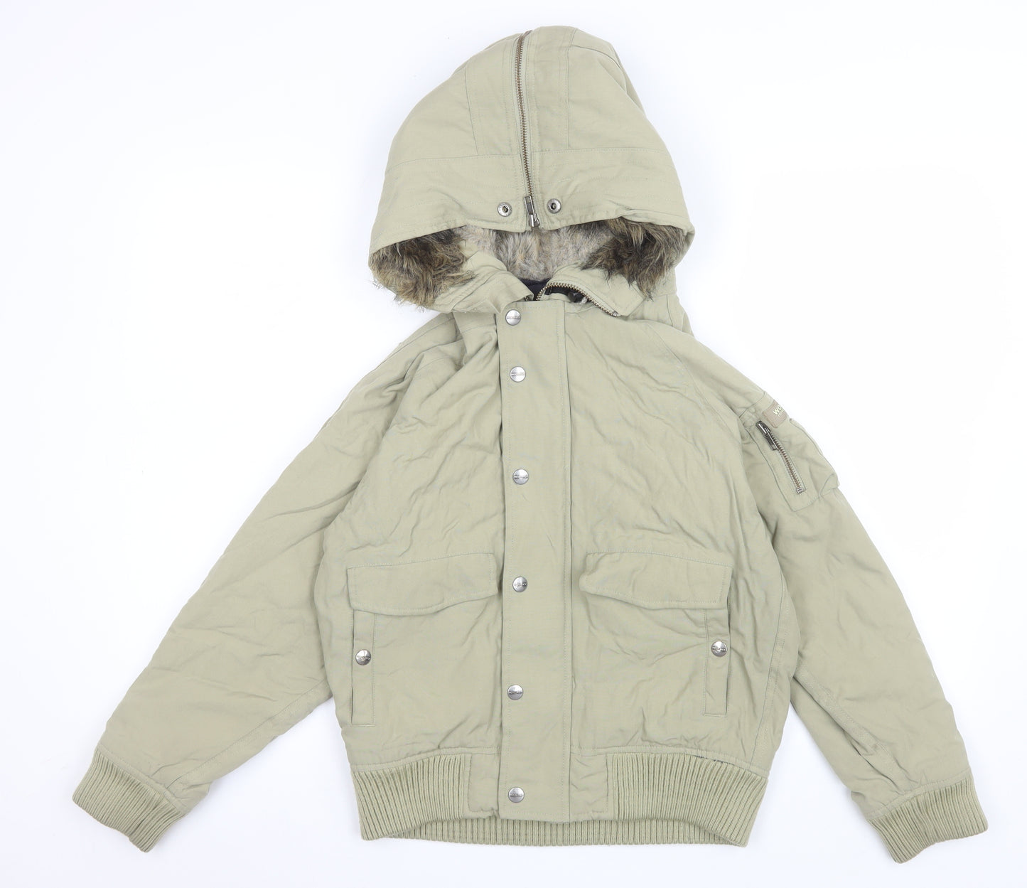 Woolrich Kids Girls Beige Hooded Puffer Jacket Age 10 with Faux Fur Trim