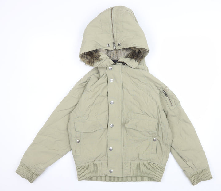 Woolrich Kids Girls Beige Hooded Puffer Jacket Age 10 with Faux Fur Trim