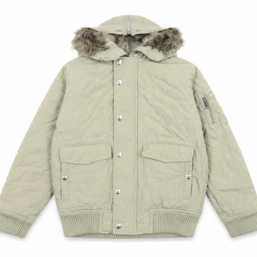 Woolrich Kids Girls Beige Hooded Puffer Jacket Age 10 with Faux Fur Trim