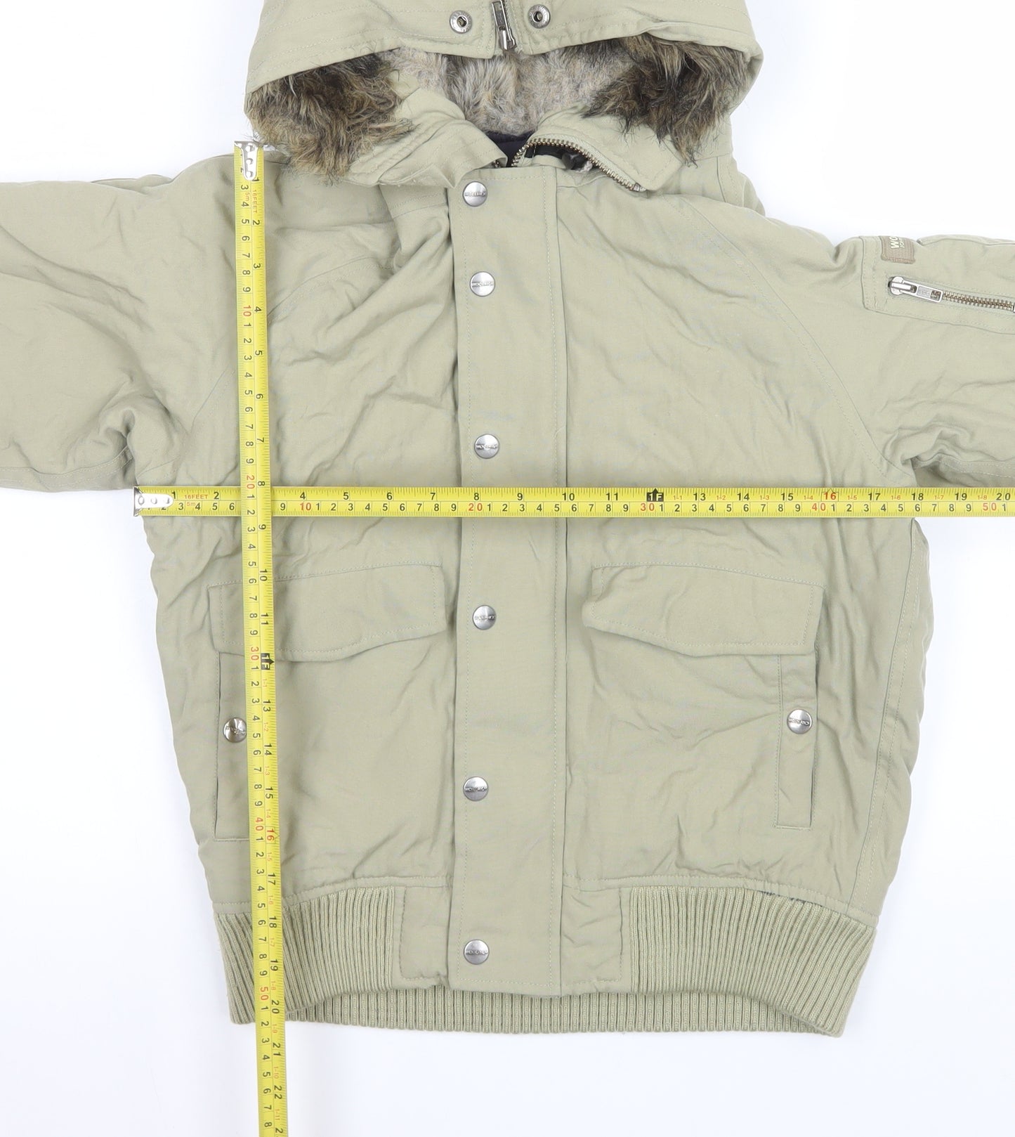 Woolrich Kids Girls Beige Hooded Puffer Jacket Age 10 with Faux Fur Trim
