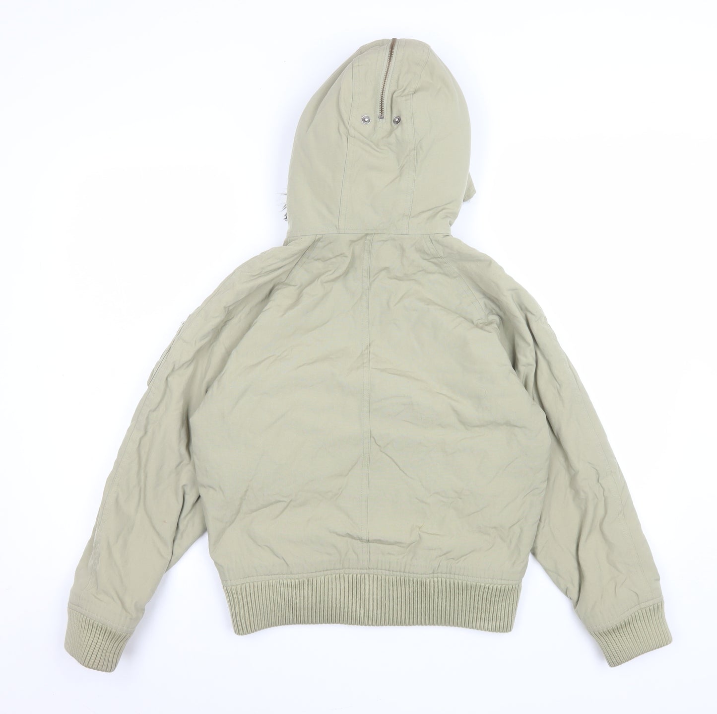 Woolrich Kids Girls Beige Hooded Puffer Jacket Age 10 with Faux Fur Trim