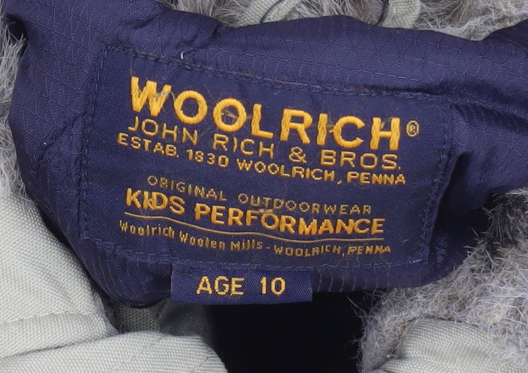 Woolrich Kids Girls Beige Hooded Puffer Jacket Age 10 with Faux Fur Trim