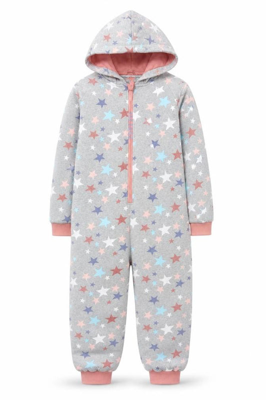 FatFace Girls Grey Star Print Hooded Jersey Jumpsuit 11-12 Years
