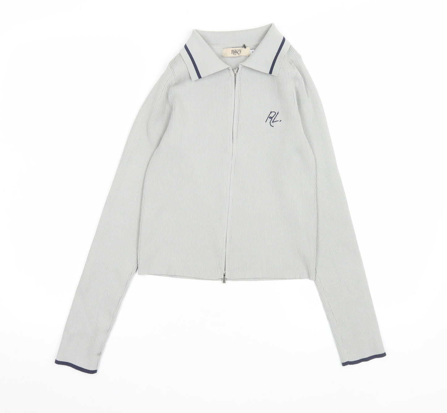 Riley Women Grey Collared Zip-Up Long Sleeve Polo Top Size S