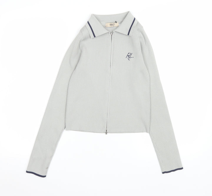 Riley Women Grey Collared Zip-Up Long Sleeve Polo Top Size S